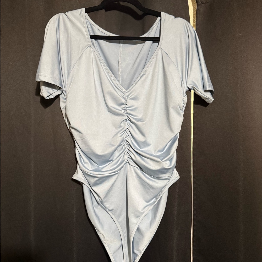 Light Blue Ruched Bodysuit